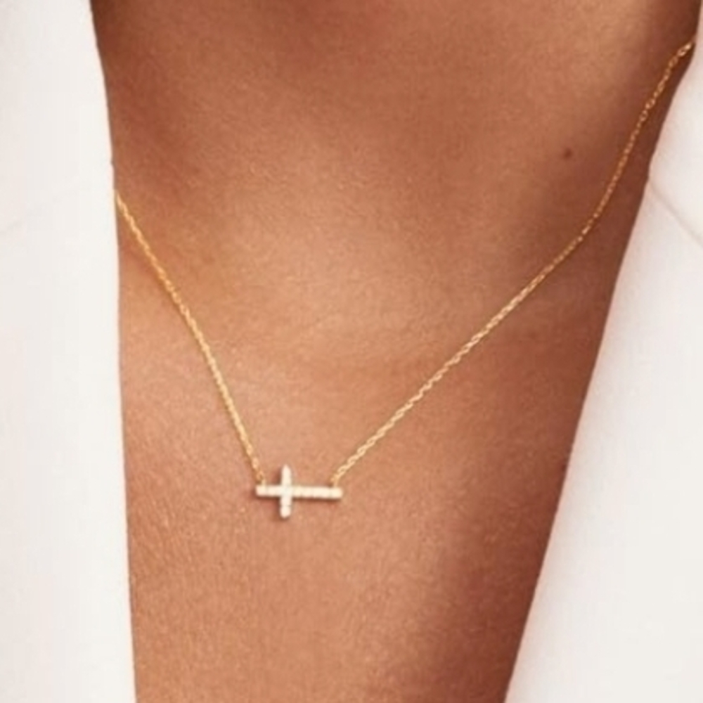 Genuine 14kt Yellow Gold And Natural Diamond Cross Necklace